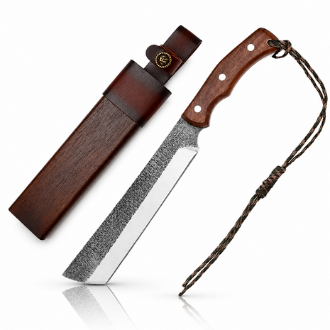 High Carbon Steel Full Tang Machete with Wooden Handle & Sheath