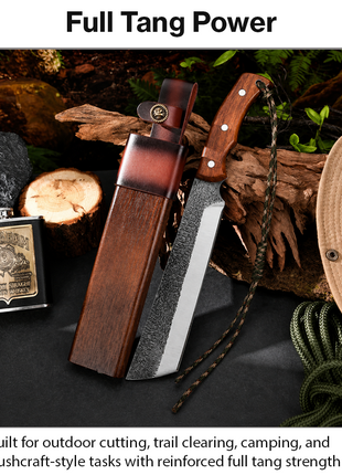 High Carbon Steel Full Tang Machete with Wooden Handle & Sheath