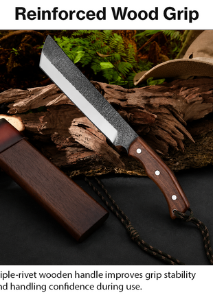 High Carbon Steel Full Tang Machete with Wooden Handle & Sheath
