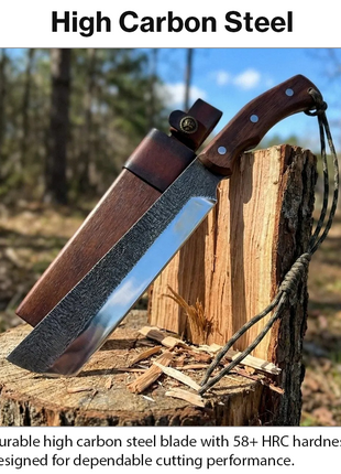 High Carbon Steel Full Tang Machete with Wooden Handle & Sheath