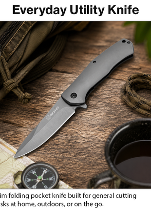 Folding Pocket Knife Aluminum Handle Manual Flip Blade EDC Utility Knife Gray
