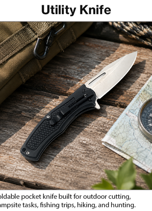 Foldable Pocket Knife with Aluminum and Wood Handle Design 20 cm Stainless Steel Blade Belt Carry Folding Knife