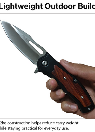 Foldable Pocket Knife with Aluminum and Wood Handle Design 20 cm Stainless Steel Blade Belt Carry Folding Knife