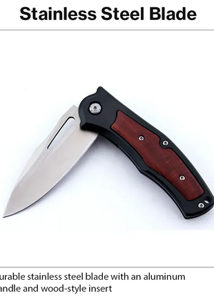 Foldable Pocket Knife with Aluminum and Wood Handle Design 20 cm Stainless Steel Blade Belt Carry Folding Knife