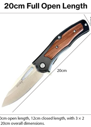 Foldable Pocket Knife with Aluminum and Wood Handle Design 20 cm Stainless Steel Blade Belt Carry Folding Knife