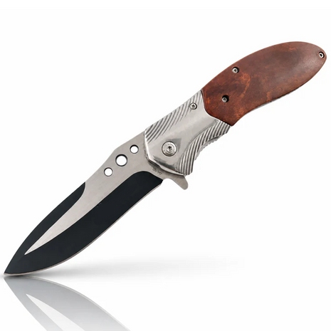 Folding Pocket Knife Stainless Steel Blade Ergonomic Textured Handle with Secure Lock and Carry Sheath