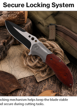 Folding Pocket Knife Stainless Steel Blade Ergonomic Textured Handle with Secure Lock and Carry Sheath
