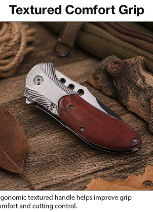 Folding Pocket Knife Stainless Steel Blade Ergonomic Textured Handle with Secure Lock and Carry Sheath