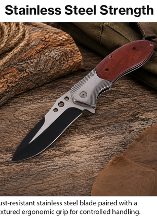 Folding Pocket Knife Stainless Steel Blade Ergonomic Textured Handle with Secure Lock and Carry Sheath