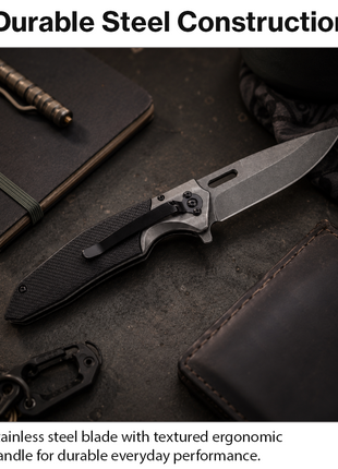 EDC Folding Pocket Knife Stainless Steel Blade Textured Handle 22.9 cm Overall Length