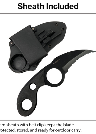 Fixed Blade Karambit Knife with Sheath Black ABS Handle Serrated Edge Utility Outdoor Tool