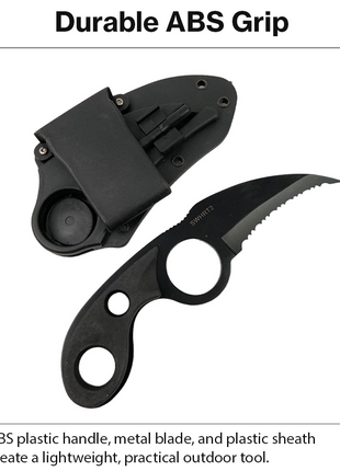 Fixed Blade Karambit Knife with Sheath Black ABS Handle Serrated Edge Utility Outdoor Tool
