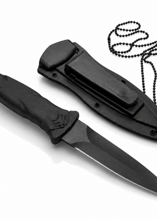 Neck Chain Fixed Blade Knife with ABS Sheath, Aluminum Handle, Black Finish, 21 cm EDC Utility Knife
