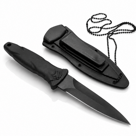 Neck Chain Fixed Blade Knife with ABS Sheath, Aluminum Handle, Black Finish, 21 cm EDC Utility Knife