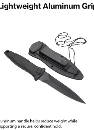 Neck Chain Fixed Blade Knife with ABS Sheath, Aluminum Handle, Black Finish, 21 cm EDC Utility Knife