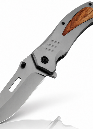 Full Metal Folding Camping Utility Knife, 9 cm Smooth Stainless Steel Blade, Black Metal Handle