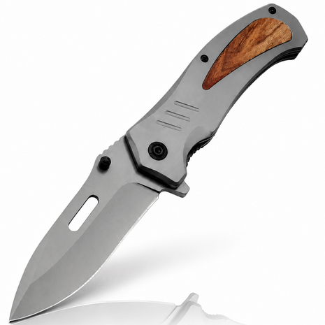 Full Metal Folding Camping Utility Knife, 9 cm Smooth Stainless Steel Blade, Black Metal Handle