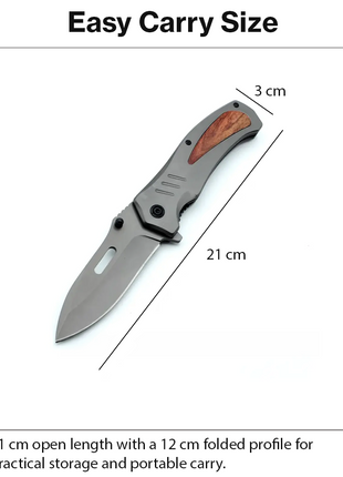 Full Metal Folding Camping Utility Knife, 9 cm Smooth Stainless Steel Blade, Black Metal Handle