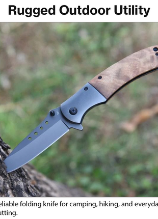 Stainless Steel Folding Knife, 9cm 5Cr15MoV Blade, Shadow Wood Handle