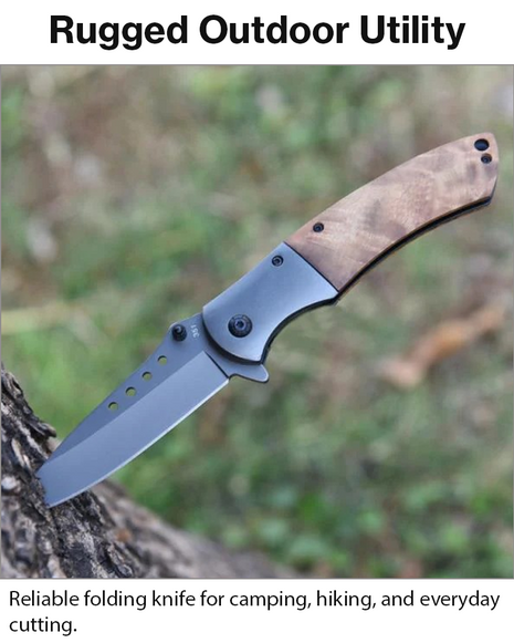 Stainless Steel Folding Knife, 9cm 5Cr15MoV Blade, Shadow Wood Handle