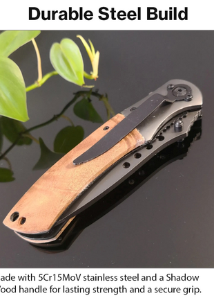 Stainless Steel Folding Knife, 9cm 5Cr15MoV Blade, Shadow Wood Handle
