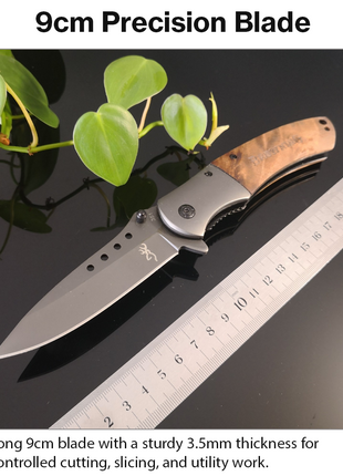 Stainless Steel Folding Knife, 9cm 5Cr15MoV Blade, Shadow Wood Handle