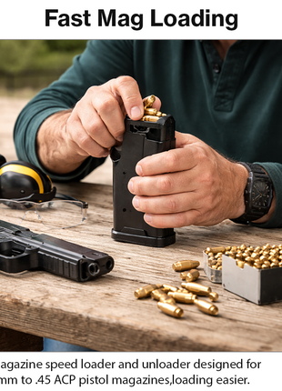 Universal 9mm–.45 ACP Magazine Speed Loader & Unloader ABS Compact 7×3.5×8 cm Lightweight 70 g Handheld Tool
