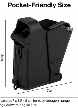 Universal 9mm–.45 ACP Magazine Speed Loader & Unloader ABS Compact 7×3.5×8 cm Lightweight 70 g Handheld Tool