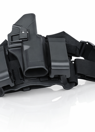 Airsoft Drop Leg Holster Tactical Set Quick Draw Thigh Platform with Magazine Pouch and Flashlight Holder Adjustable ABS Black