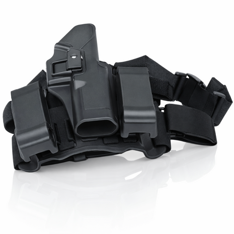 Airsoft Drop Leg Holster Tactical Set Quick Draw Thigh Platform with Magazine Pouch and Flashlight Holder Adjustable ABS Black