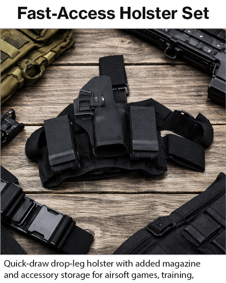 Airsoft Drop Leg Holster Tactical Set Quick Draw Thigh Platform with Magazine Pouch and Flashlight Holder Adjustable ABS Black