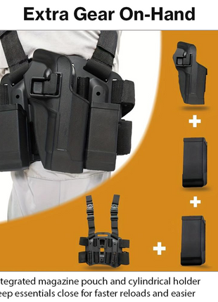 Airsoft Drop Leg Holster Tactical Set Quick Draw Thigh Platform with Magazine Pouch and Flashlight Holder Adjustable ABS Black