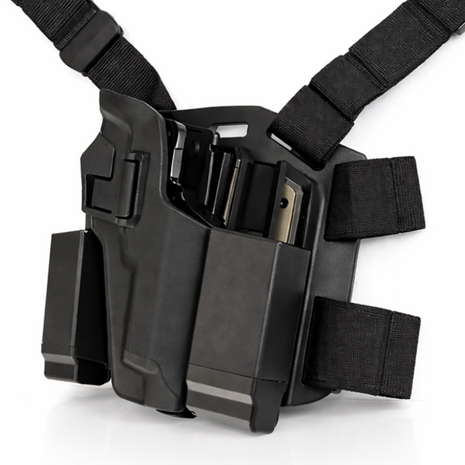 Tactical Drop Leg Airsoft Holster Set with Magazine Pouch, Adjustable Thigh Platform, ABS Quick-Draw Holster Black