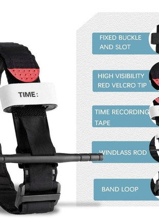 Tourniquet 95cm Emergency Nylon Strap – One-Handed Operation with Windlass Rod – Reusable First Aid Black/Red