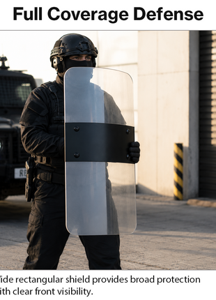 Rectangle Riot Shield Clear Polycarbonate Dielectric Handle 95% Transparency