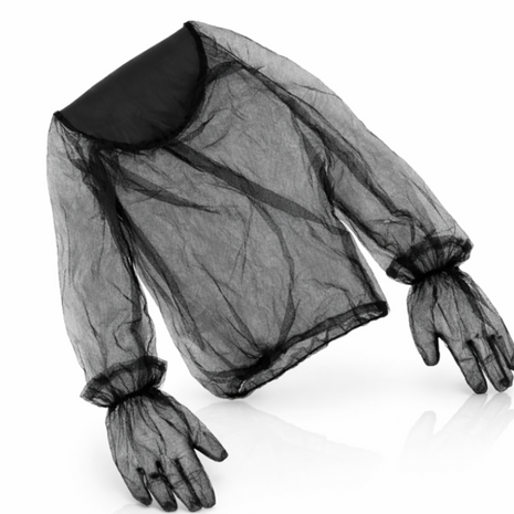 Anti-Bee & Mosquito Protective Mesh Jacket with Gloves, High Visibility Orange, Elastic Hood, Quick-Dry Polyester, S/M 70 × 92 cm Outdoor Protection Suit