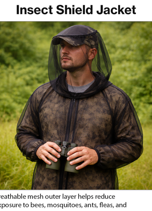Anti-Bee & Mosquito Protective Mesh Jacket with Gloves, High Visibility Orange, Elastic Hood, Quick-Dry Polyester, S/M 70 × 92 cm Outdoor Protection Suit