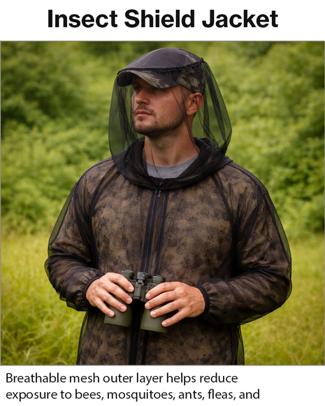 Anti-Bee & Mosquito Protective Mesh Jacket with Gloves, High Visibility Orange, Elastic Hood, Quick-Dry Polyester, S/M 70 × 92 cm Outdoor Protection Suit