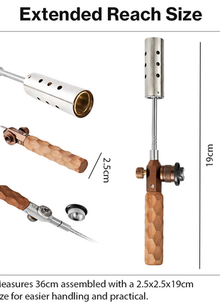 Portable Detachable Gas Spray Gun with Wooden Handle, Stainless Steel & Brass, Adjustable Flame Control, Extension Pole, Outdoor Camping Tool