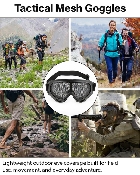 Tactical Mesh Safety Goggles for Outdoor Field Use, ABS Plastic Frame, Sponge-Lined Eye Protection,
