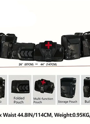 7-in-1 Tactical Battle Belt 1000D Nylon with Quick Release Buckle, Heavy Duty MOLLE Utility Belt for Police Military Outdoor