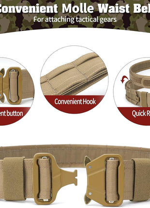 7-in-1 Tactical Battle Belt 1000D Nylon with Quick Release Buckle, Heavy Duty MOLLE Utility Belt for Police Military Outdoor