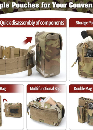7-in-1 Tactical Battle Belt 1000D Nylon with Quick Release Buckle, Heavy Duty MOLLE Utility Belt for Police Military Outdoor
