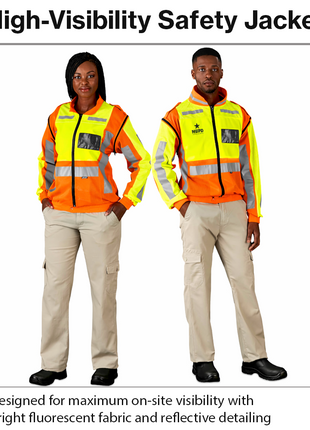 XL Reflective Construction Safety Jacket with Zip-Off Sleeves, Reflective Panels, Multiple Pockets and Weather-Resistant Workwear