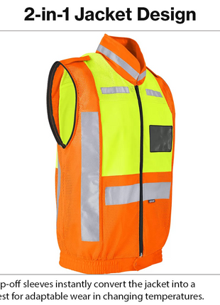 XL Reflective Construction Safety Jacket with Zip-Off Sleeves, Reflective Panels, Multiple Pockets and Weather-Resistant Workwear