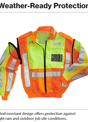 XL Reflective Construction Safety Jacket with Zip-Off Sleeves, Reflective Panels, Multiple Pockets and Weather-Resistant Workwear