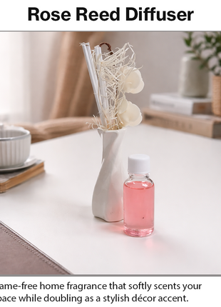 Glass Reed Diffuser  Rose Fragrance with Decorative Flowers, Fragrance Oil Included, Home Fragrance