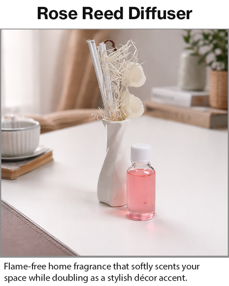 Glass Reed Diffuser  Rose Fragrance with Decorative Flowers, Fragrance Oil Included, Home Fragrance