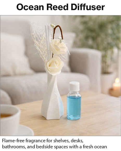 Glass Reed Diffuser Ocean Fragrance with Decorative Flowers, Fragrance Oil Included, Home Fragrance