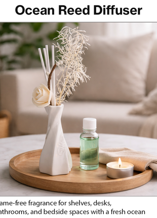Glass Reed Diffuser Jasmine Fragrance with Decorative Flowers, Fragrance Oil Included,  Home Fragrance